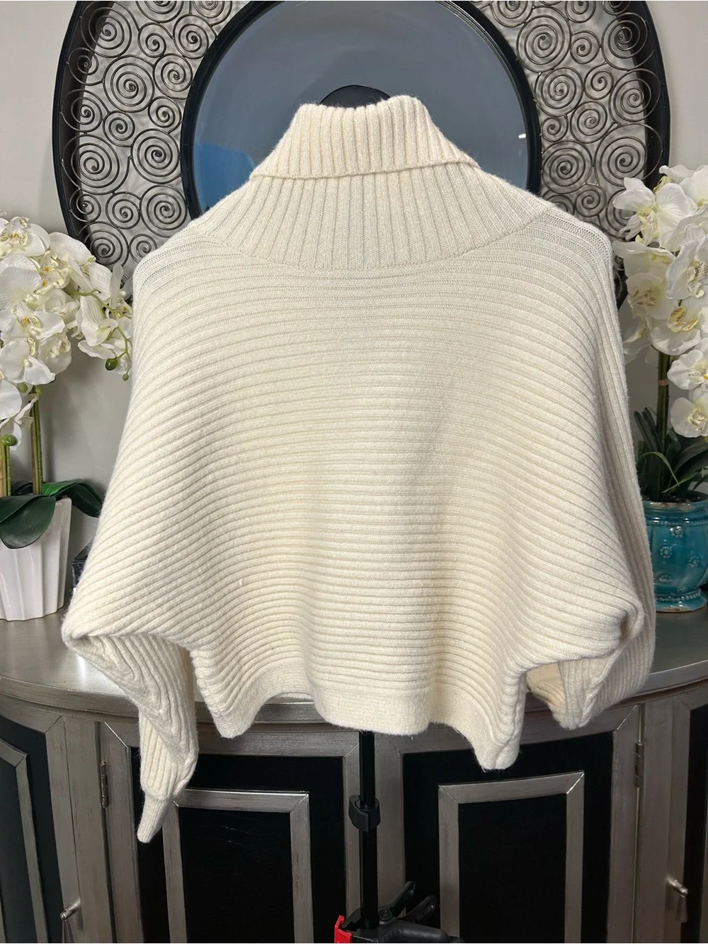 fab'rik Cream Ribbed Turtleneck Sweater